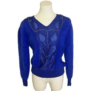 VINTAGE Nordstrom Town Square Angora Wool Blend Sweater Blue Ribbon Crystal sz M